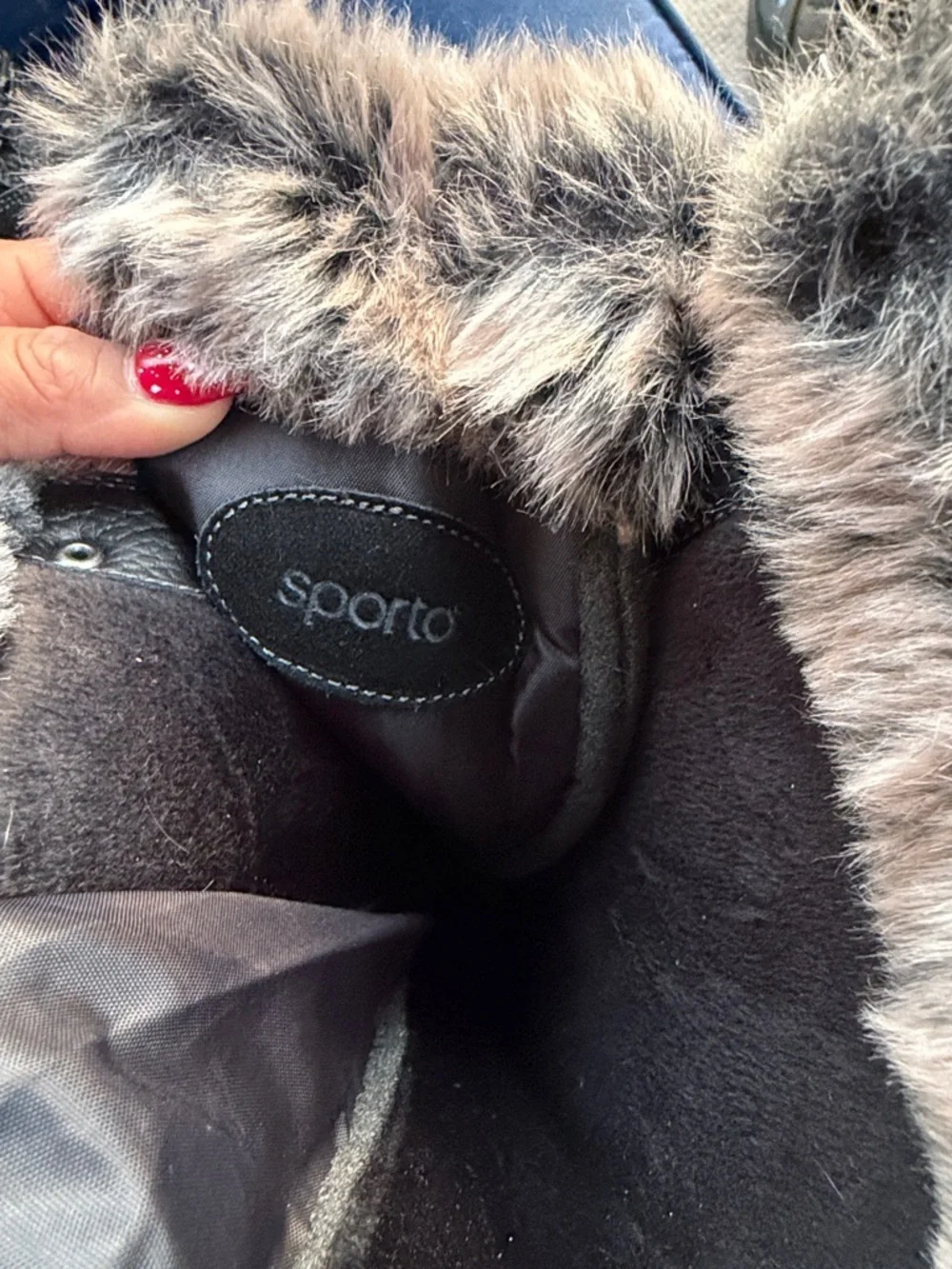 Sporto Black Faux Fur Lace-Up Winter Rain Boots